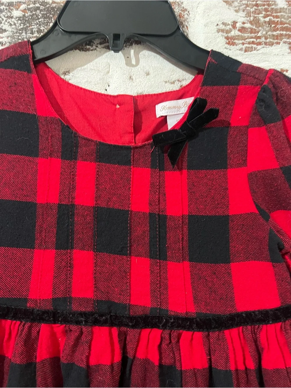 Tommy Bahama Dress Girls Size 8 Red Black Plaid Long Sleeve Holiday Velvet Trim
